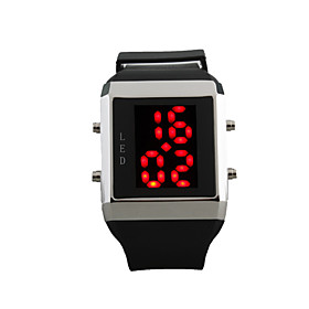 Silicone Band LED Fashion Wrist Watch with Weekday Display - Black Red Light