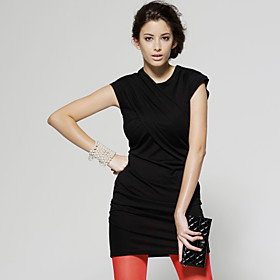 Short Sleeves Round Neckline Gathered Dress / Women's Dresses (FF-1801BF115-0851)