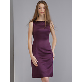 Sheath/ Column Bateau Knee-length Satin Bridesmaid/ Wedding Party/ Homecoming Dress