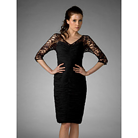 Sheath/ Column V-neck Knee-length Chiffon Lace Mother of the Bride Dress