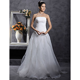 A-line Strapless Floor-length Chiffon Satin Organza Wedding Dress (WSW0153)