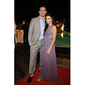 Jenna Dewan A-line Halter Floor-length Chiffon Elastic Satin Evening Dress (FSH02379)