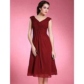 Sheath/ Column V-neck Knee-length Chiffon Matte Satin Mother of the Bride Dress