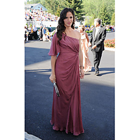Jennifer Garner Sheath/ Column One Shoulder Floor-length Chiffon Elastic Satin Evening Dress (FSM04389)