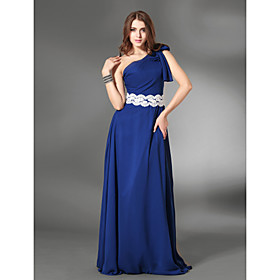 Sheath/ Column One Shoulder Floor-length Chiffon/ Satin Evening Dress
