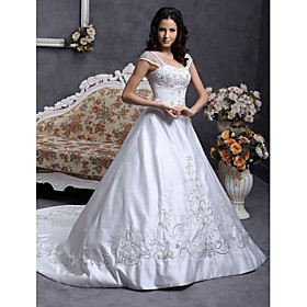 Ball Gown Off-the-shoulder Chapel Train Satin Wedding Dress (WSY02330)