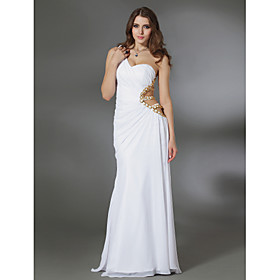 Sheath/ Column One Shoulder Floor-length Chiffon Over Elastic Satin Evening Dress (FSF08413)