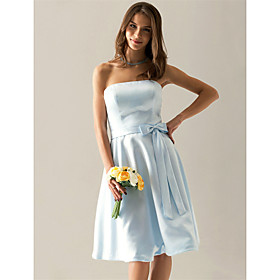 A-line Strapless Satin Bridesmaid/ Wedding Party Dress (HSX042)