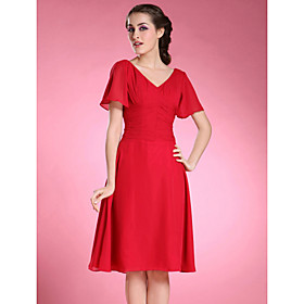 A-line Princess V-neck Knee-length Chiffon Mother of the Bride Dress