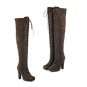 Suede High Heeled Lace Up Boots