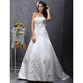 A-line Sweetheart Chapel Train Satin Organza Wedding Dress HSX013