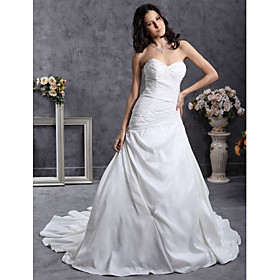 A-line/ Princess Sweetheart Sweep/ Brush Train Taffeta Satin Wedding Dress (WSM04376)