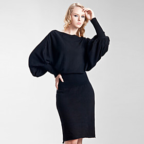 Bat Sleeve Loose Shape Cashmere Black Dress