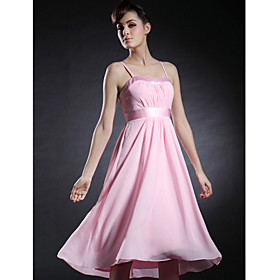 A-line Spaghetti Straps Asymmetrical Knee-length Chiffon Bridesmaid/ Wedding Party Dress (CXWH033)