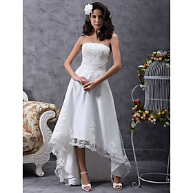 A-line Strapless Asymetrical Organza Over Satin Wedding Dress (HXGD008)