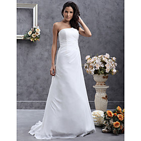 A-line One Shoulder Sweep/ Brush Train Chiffon Wedding Dress
