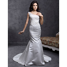 Trumpet/ Mermaid One Shoulder Court Train Satin Wedding Dress (WSY02328)