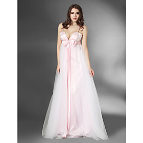 A-line Spaghetti Straps Floor-length Elastic Satin Tulle Evening Dress (FSF08433)