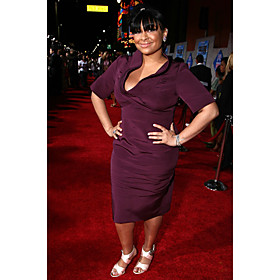 Raven Symone Sheath/ Column V-neck Tea-length Satin Cocktail Dress (FSH02393)