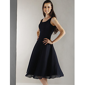 A-line Straps Tea-Length Chiffon and Tulle Bridesmaid/ Wedding Party Dress (HSX809)