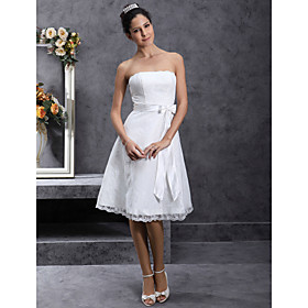 A-line Strapless Knee-length Sleeveless Satin Lace Wedding Dress (WSW0016)