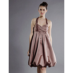 A-line Halter Knee-length Satin Bridesmaid/ Wedding Party Dress