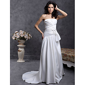 A-line Strapless Court Train Satin Wedding Dress (WSY02325)