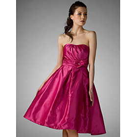 A-line Strapless Knee-length Satin Bridesmaid/ Wedding Party/ Homecoming Dress (FSD0223)