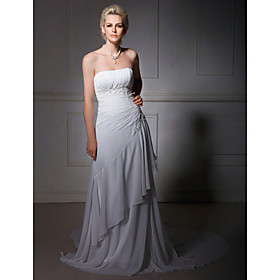 A-line Strapless Chiffon Court Train Wedding Dress (WSM04547)