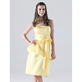 Sheath/ Column Strapless Knee-length Satin Bridesmaid/ Cocktail Dress (WSM04497)