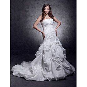 Trumpet/ Mermaid Strapless Court Train Taffeta Pick-up Wedding Dress (WSM04454)