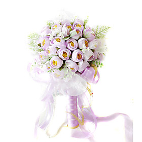 Elegant Silk Rose With Chiffon Decoration Round Wedding Bouquet /Bridal Bouquet(0797-SIM135)