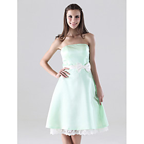 A-line Strapless Knee-length Satin Lace Bridesmaid/ Homecoming Dress