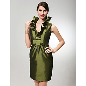 Sheath/ Column V-neck Short/ Mini Taffeta Bridesmaid Dress (FSH02552)