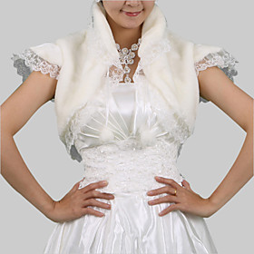 Short Sleeve Faux Fur With Lace Bridal Wedding Jacket/ Wrap(0498-2013)