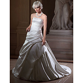 A-line Sweetheart Chapel Train Satin Side-draped Wedding Dress (WSM04459)