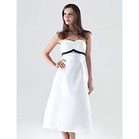 A-line Sweetheart Tea-length Satin Bridesmaid/ Wedding Party Dress (HSX802)