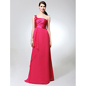 Sheath/ Column One Shoulder Floor-length Chiffon Taffeta Bridesmaid Dress (FSA11555)