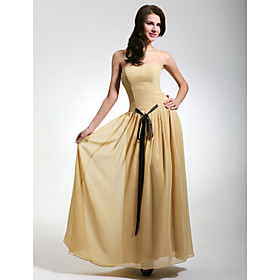 Sheath/ Column Strapless Floor-length Taffeta/ Chiffon Bridesmaid/ Wedding Party Dress (HSX059)