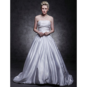 A-line/ Princess Strapless Court Train Satin Wedding Dress (HSX008)