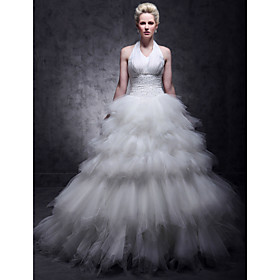 Ball Gown Halter Floor-length Tulle Taffeta Tiered Wedding Dress (WGY0065)