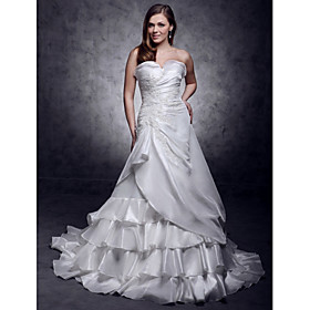 A-line Sweetheart Court Train Taffeta Tiered Wedding Dress with Split Front (WSY02448)