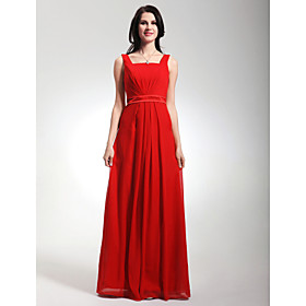 Empire Straps Ankle-length Chiffon Elastic Satin Bridesmaid Dress (HSX762)