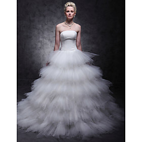 Tulle Over Satin Ball Gown Sweep/ Brush Train Tiered Wedding Dress inspired by Mandy Moore in License to Wed