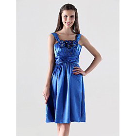 Sheath/ Column Straps Knee-length Elastic Silk-like Satin Bridesmaid/ Cocktail Dress (FSH02560)