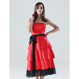 A-line Strapless Knee-length Cation Satin Bridesmaid/ Wedding Party/ Homecoming Dress (HSX903)