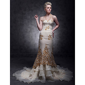 Trumpet/ Mermaid Halter Court Train Satin/ Organza Evening/ Prom Dress