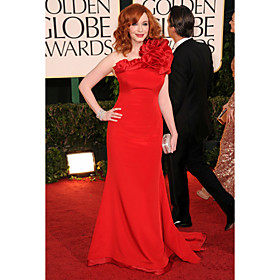 Christina Hendricks Trumpet/ Mermaid One Shoulder Sweep Train Chiffon Evening/ Golden Globe Dress(WSF08511)