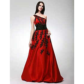 A-line One Shoulder Floor-length Satin Prom Dress