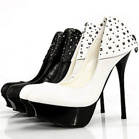 PU Leather Upper High Heel Closed-toes With Rivet/ Zipper Fashion Shoes